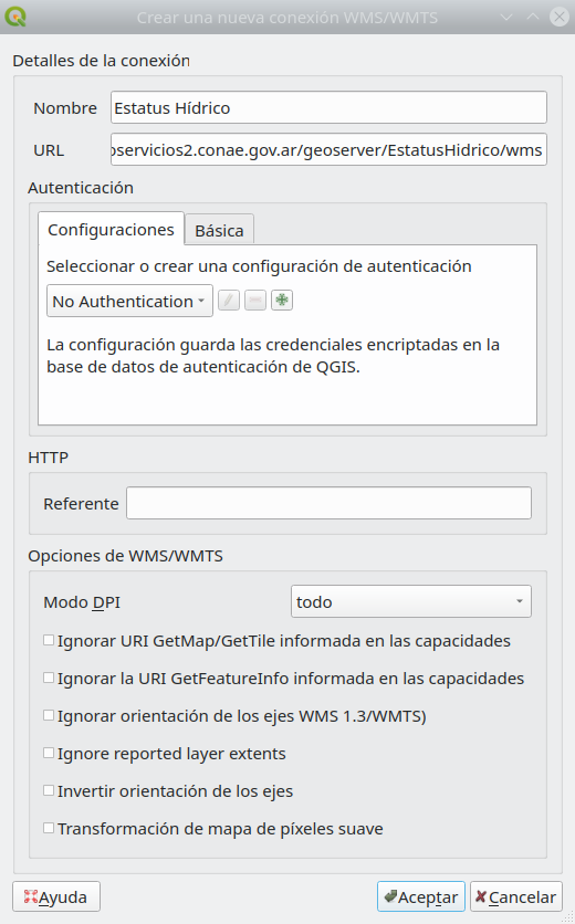 Creating a new WMS/WMTS Connection