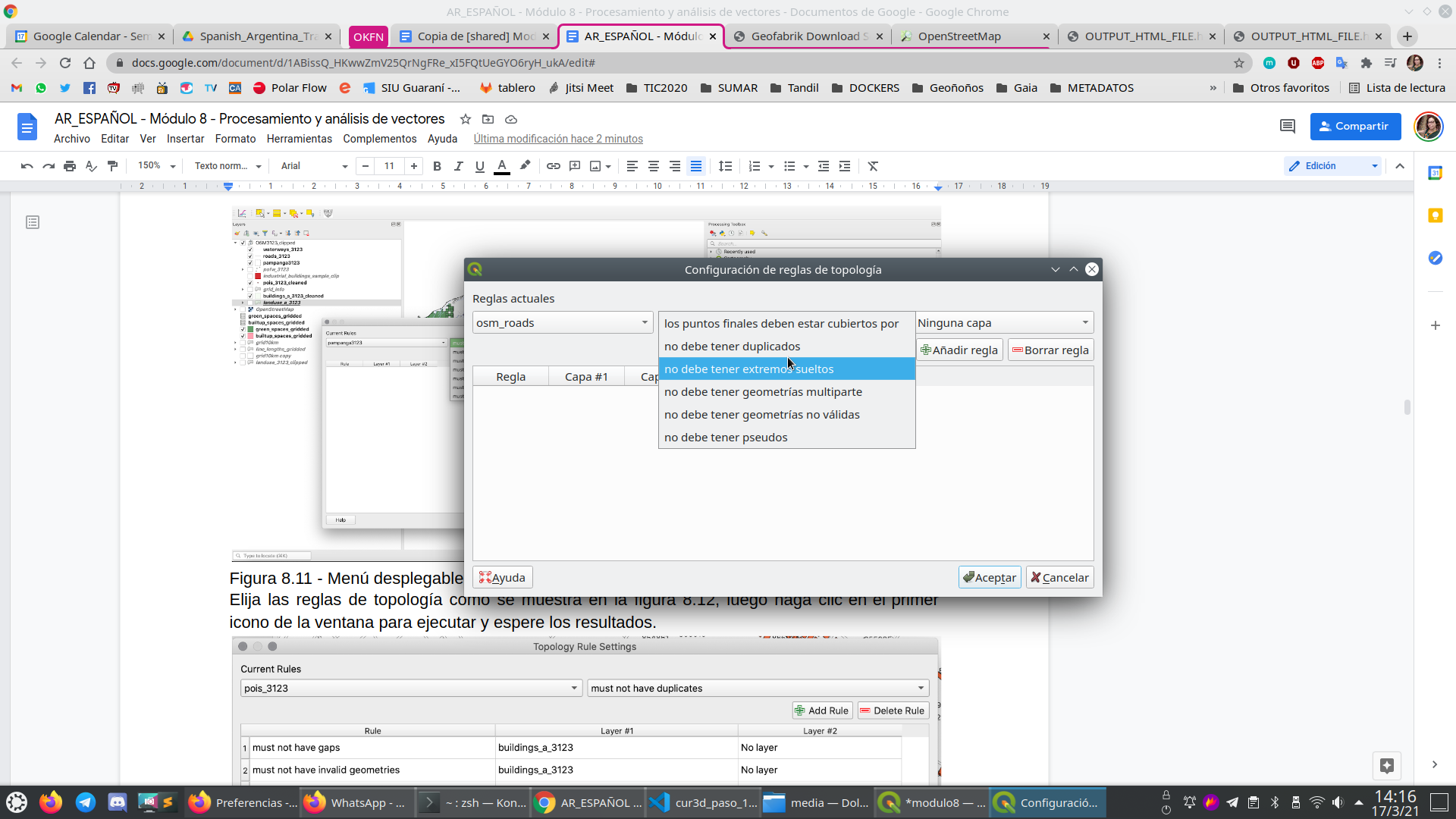 Topology rules dropdown menu based on the selected layer