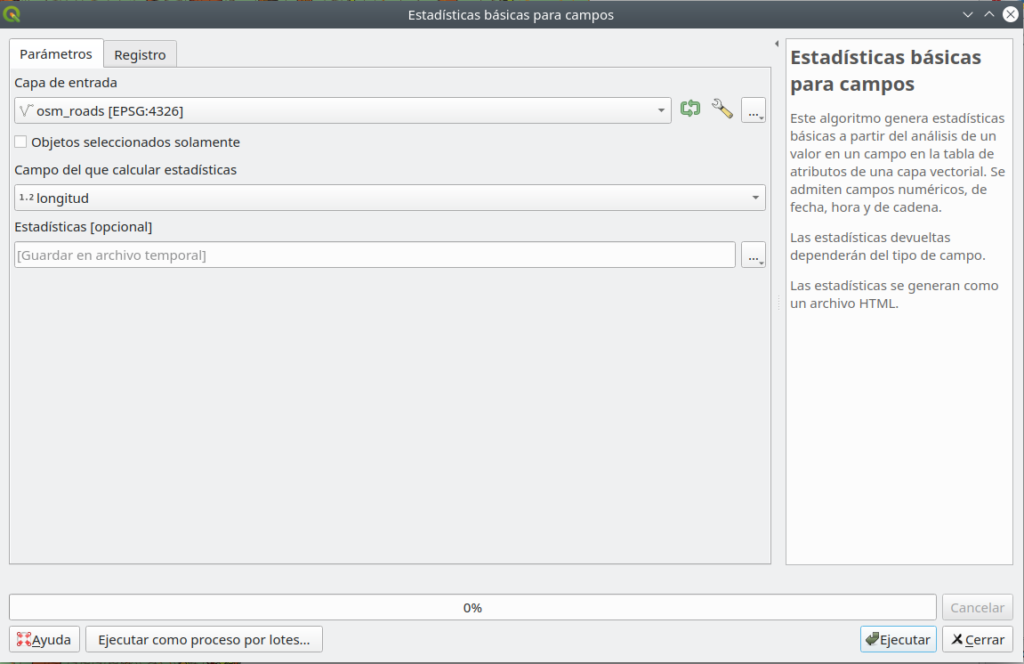 Preparing to run basics statistics for roads layer