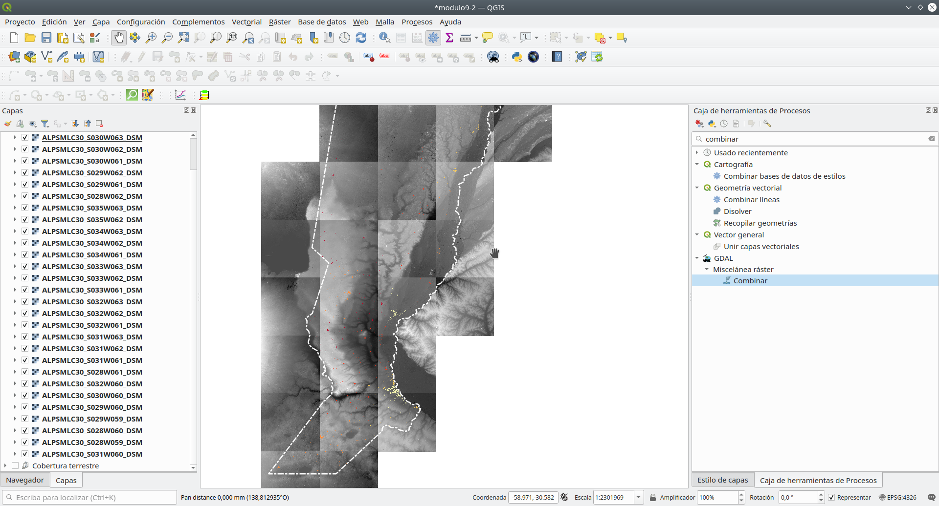 Finding the GDAL merge tool in the Processing Toolbox