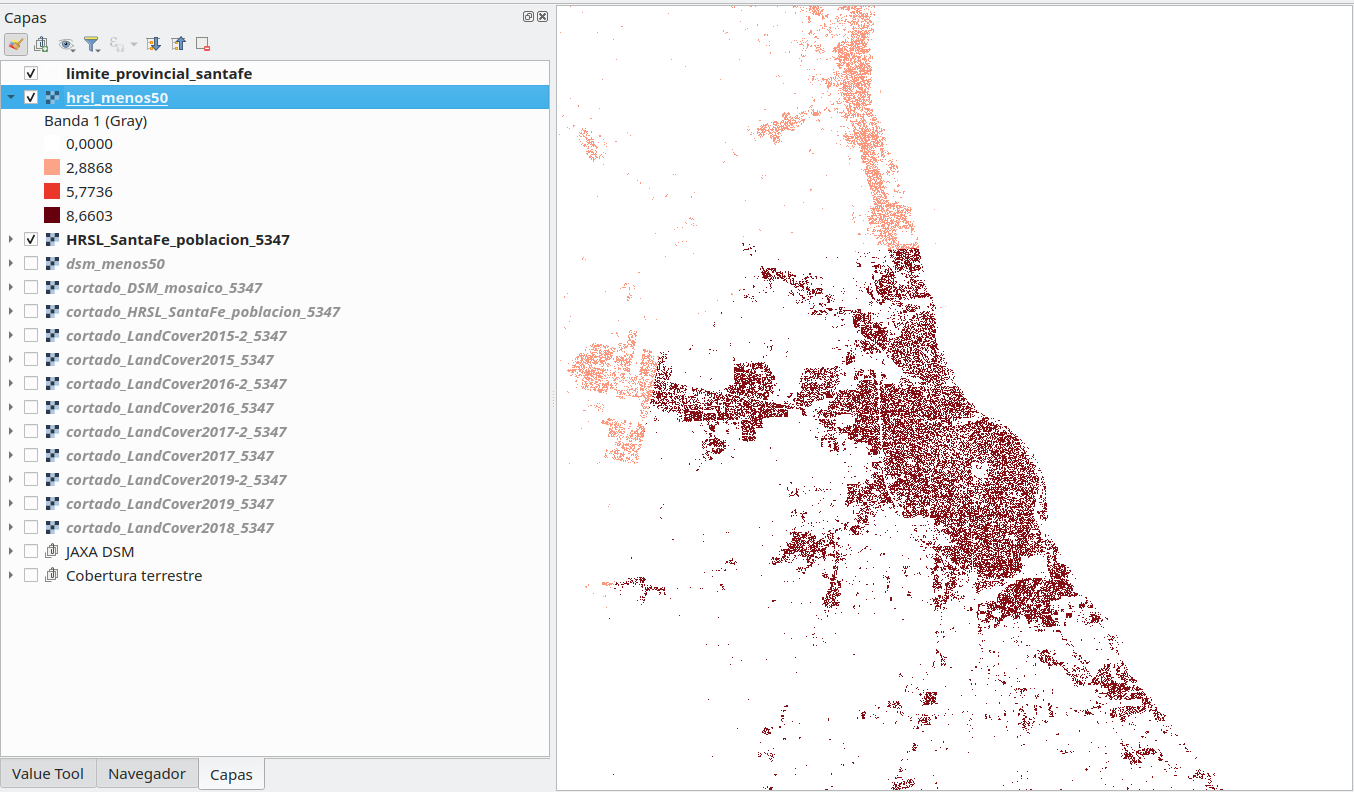 Distribution of population that lives below 50 in Colombo district, represented at a 30m resolution