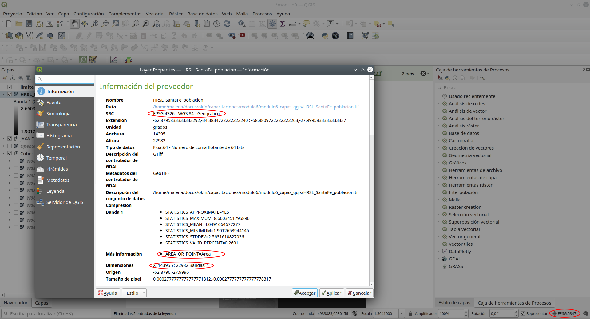 Extracting basic metadata from a raster layer