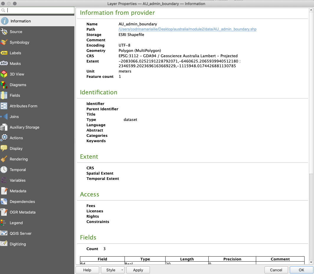 The Layer Properties dialog