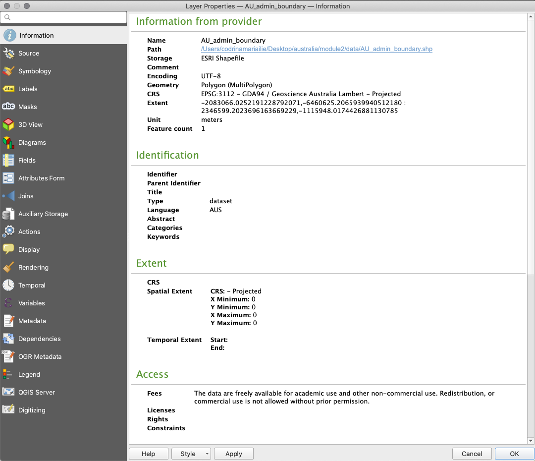 The Information tab after editing some metadata