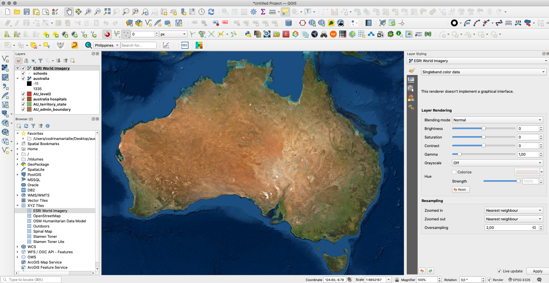 ESRI World Imagery layer loaded in QGIS