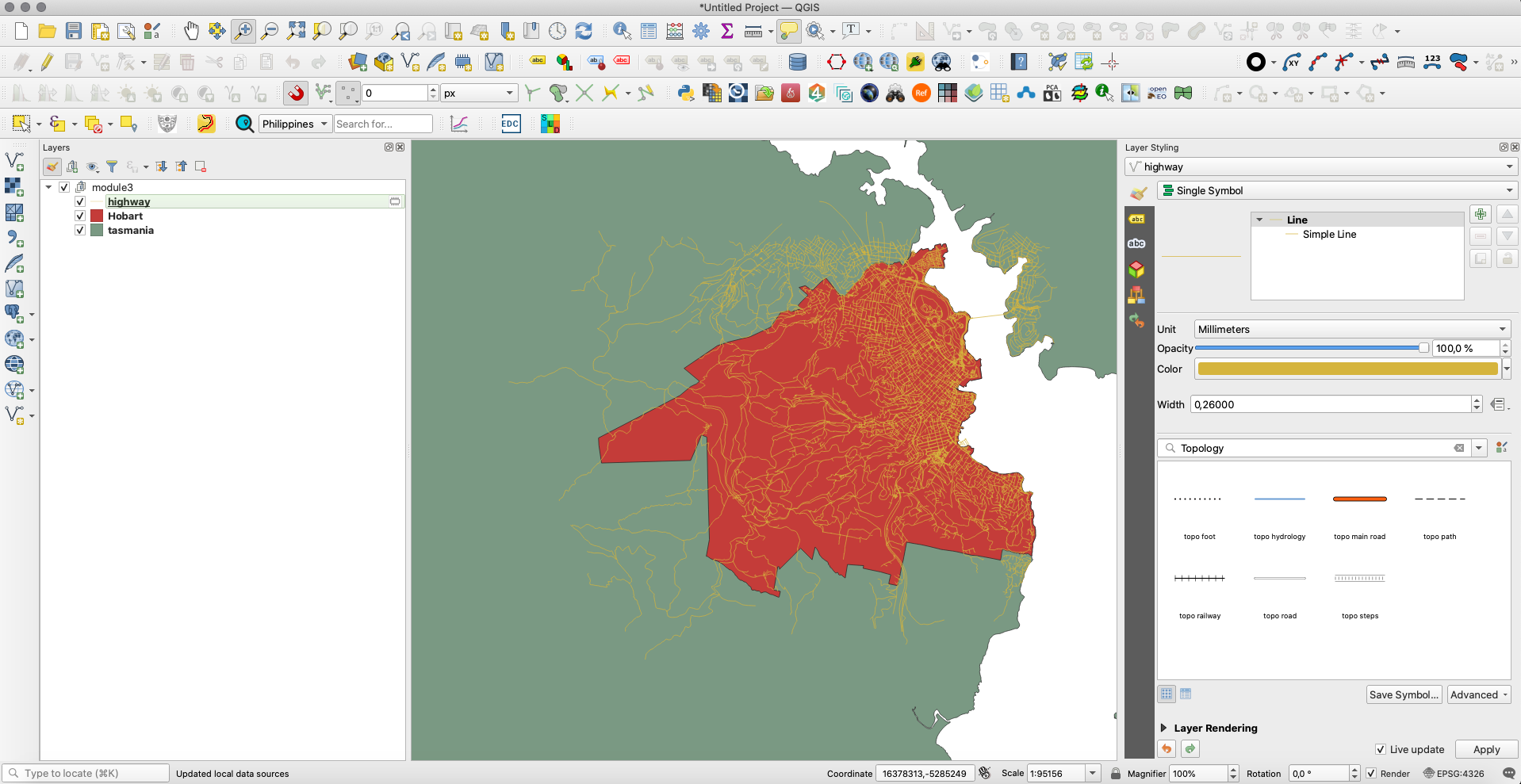 Highway data loaded from OSM