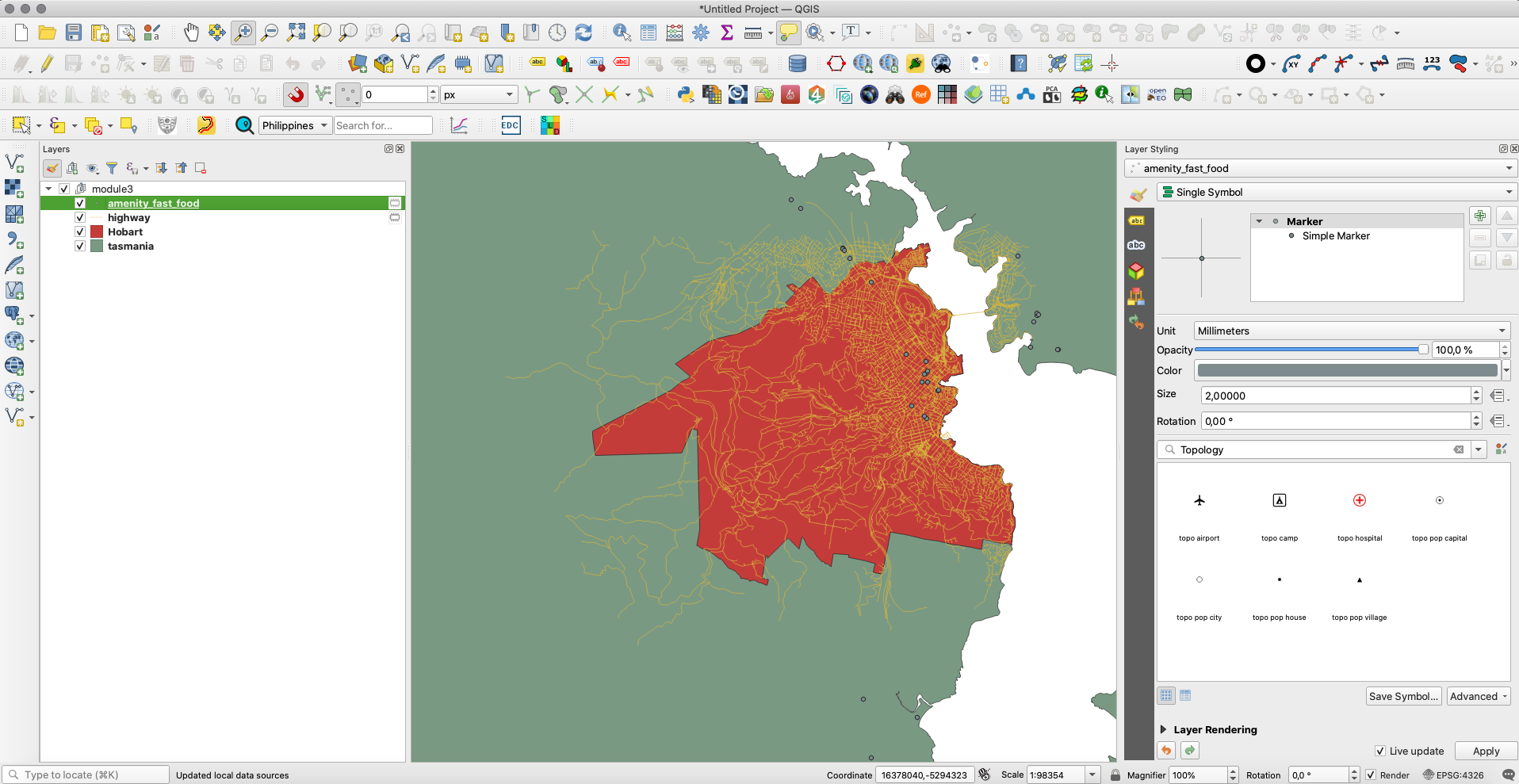 Fast food locations loaded from OSM