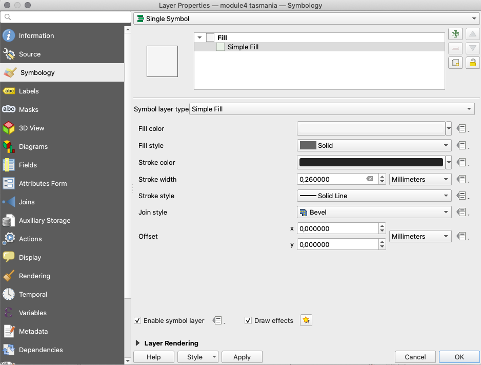 Layer Properties window and Symbology menu