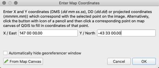 Enter map coordinates