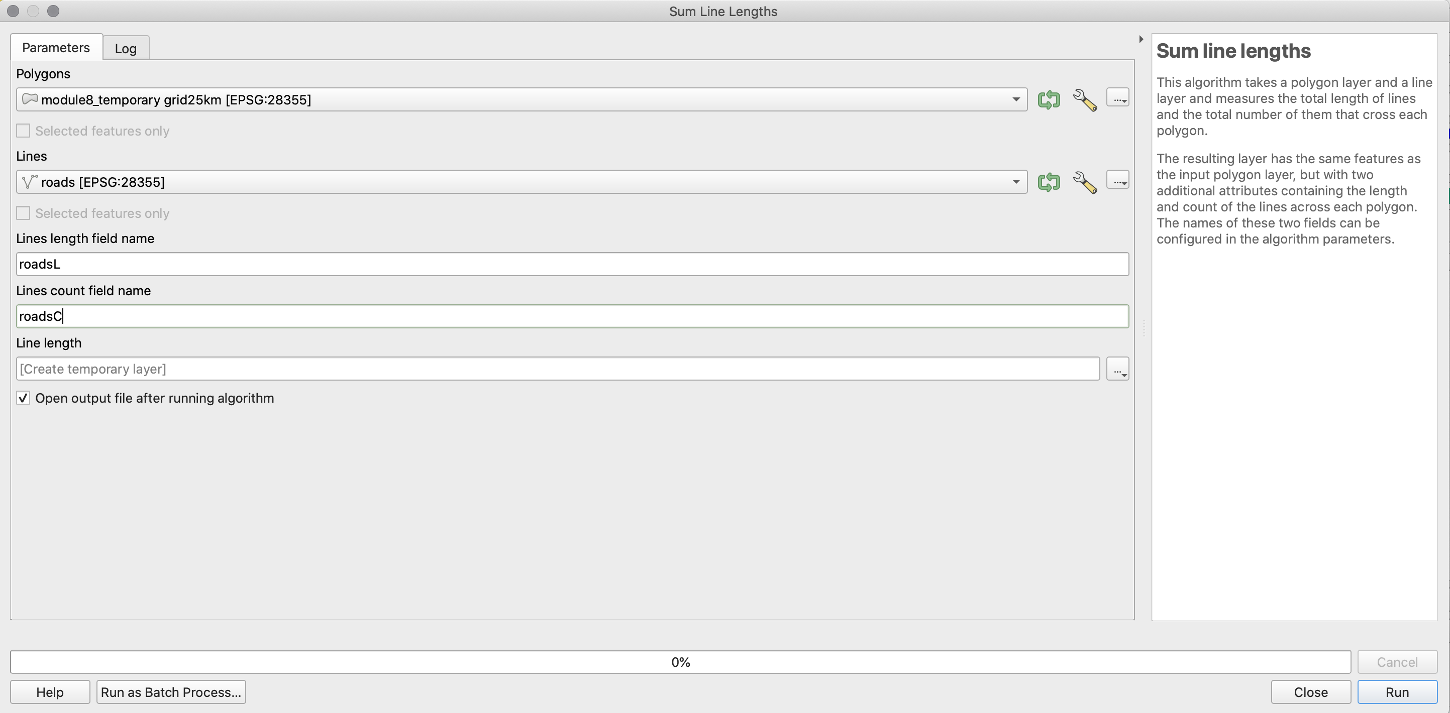 Sum Line Lengths parameters