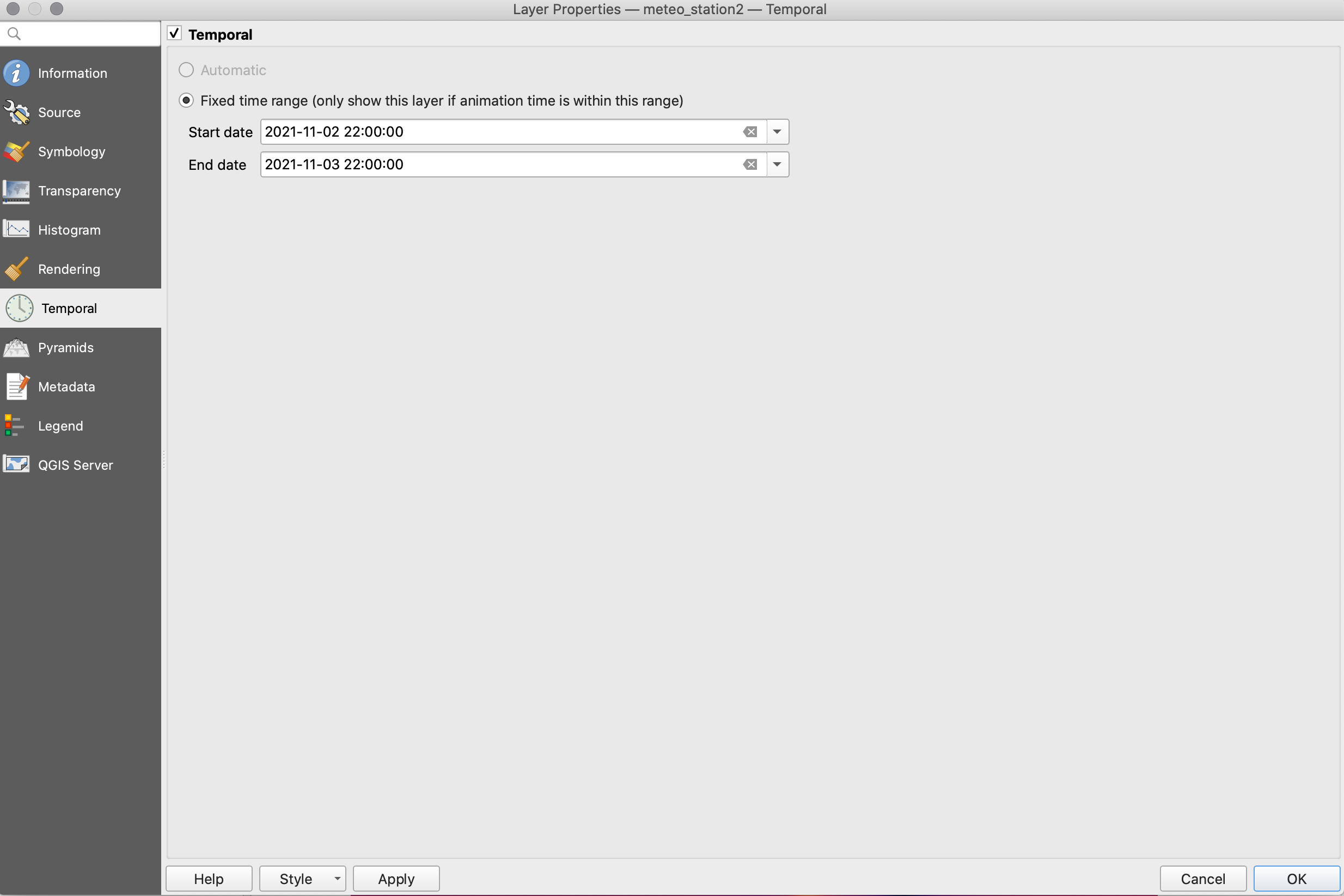 Setting temporal information to the raster dataset (2)