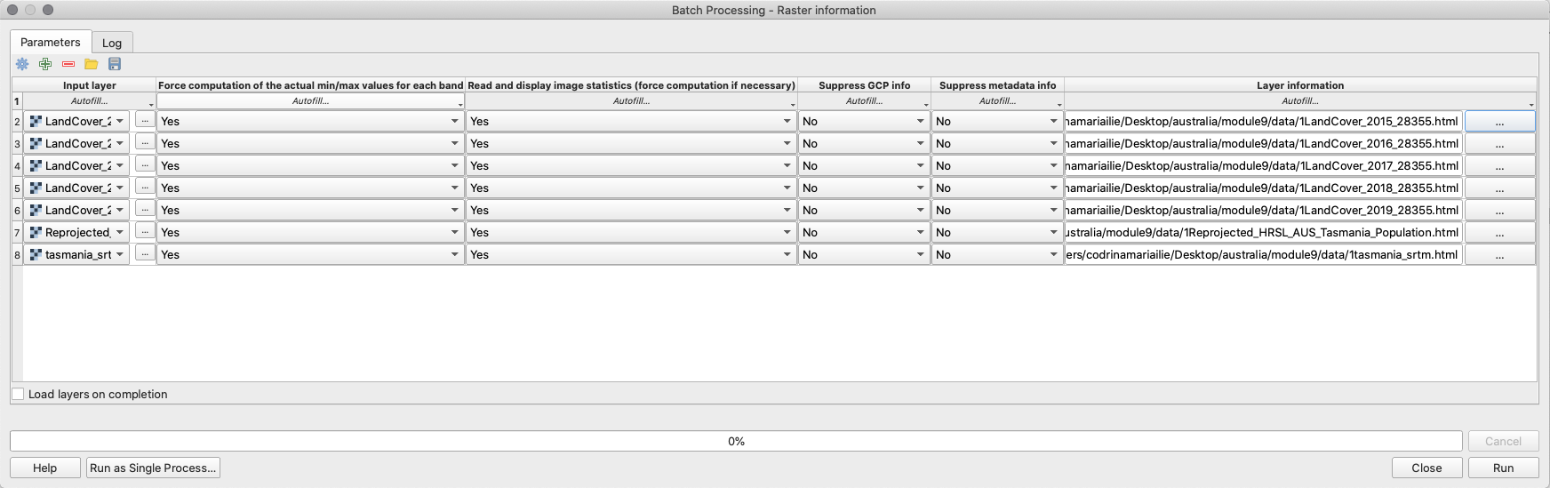 Batch process to extract information in a separate HTML file for multiple raster layers