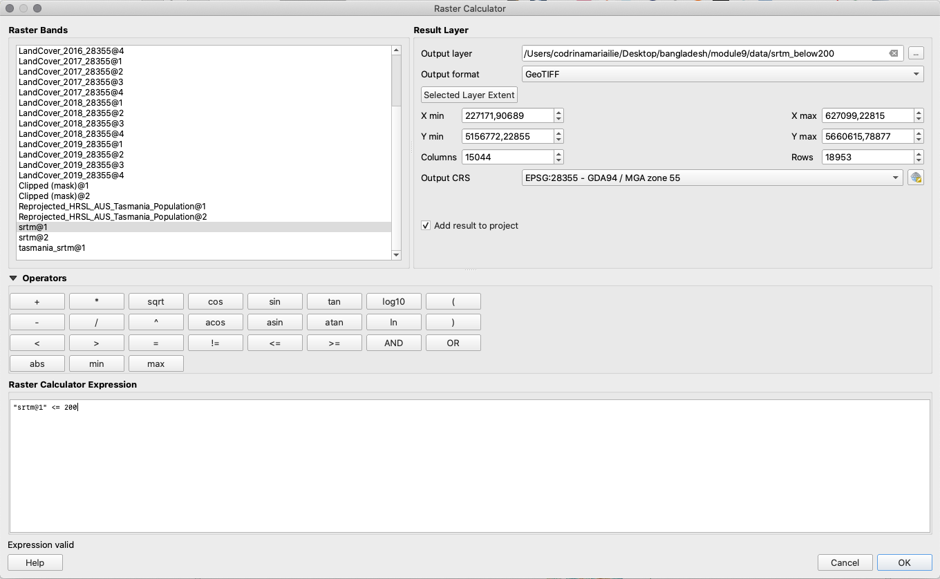 Inserting a formula into the Raster Calculator