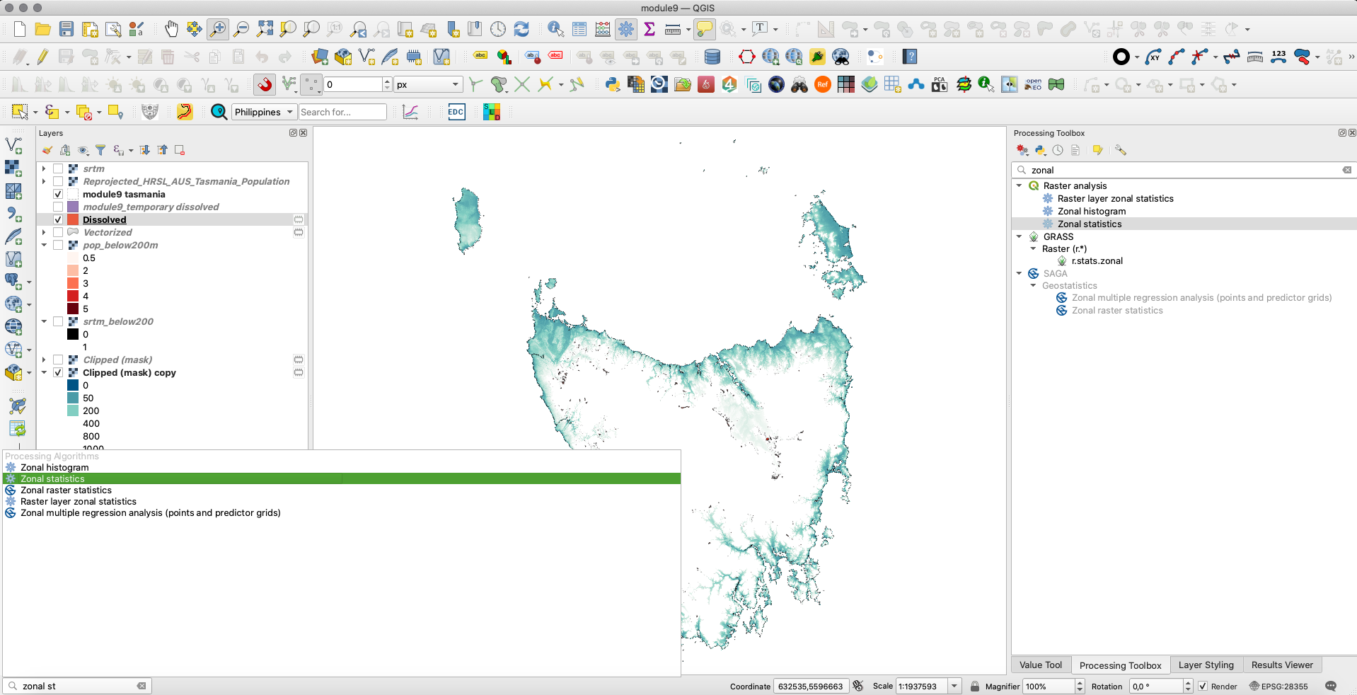 Identifying Zonal Statistics in the Processing Toolbox