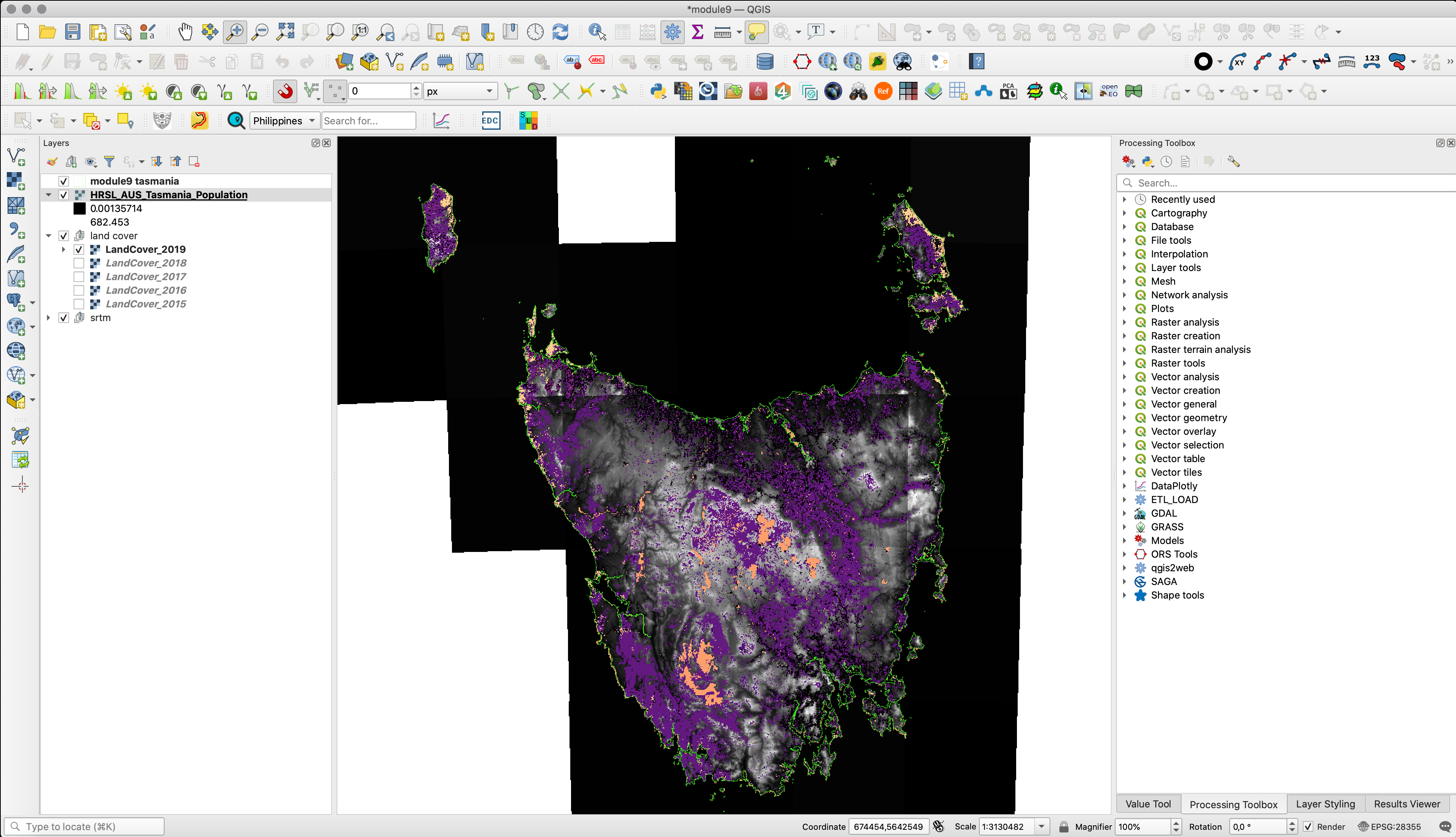 Loaded raster datasets