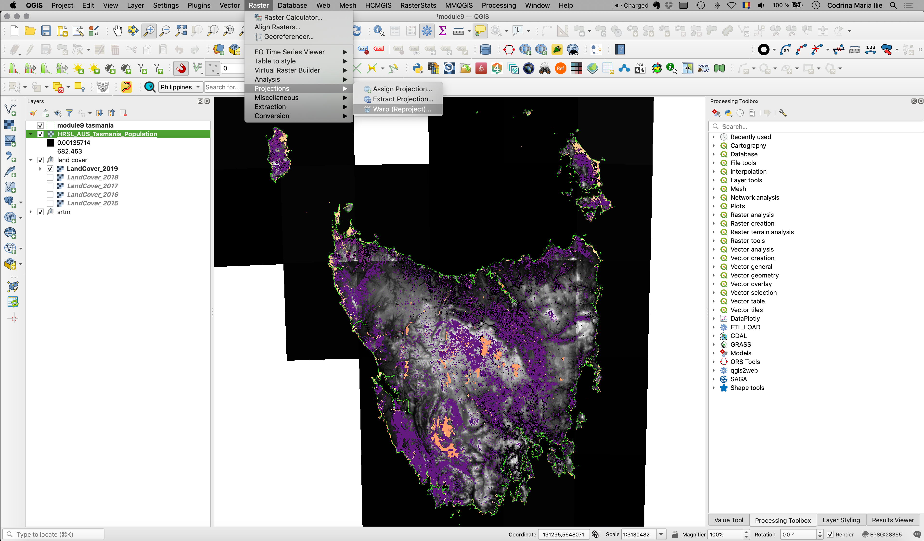 Reproject functionality in QGIS