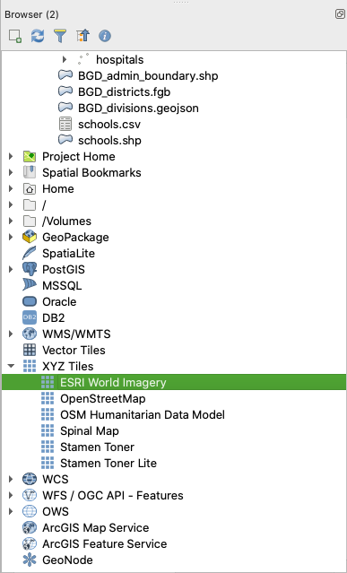 ESRI World Imagery Tile server added to the Browser Panel