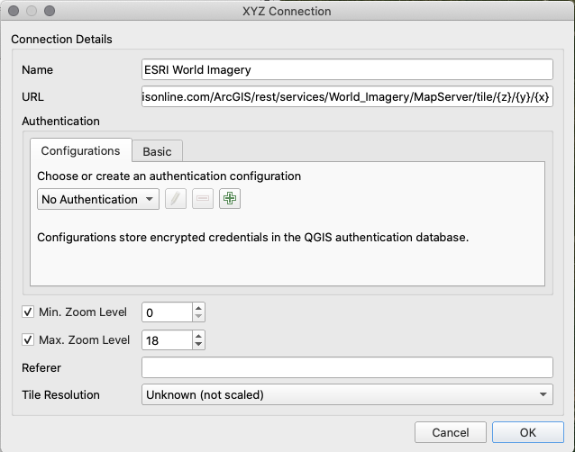 Adding ESRI World Imagery as XYZ Tiles