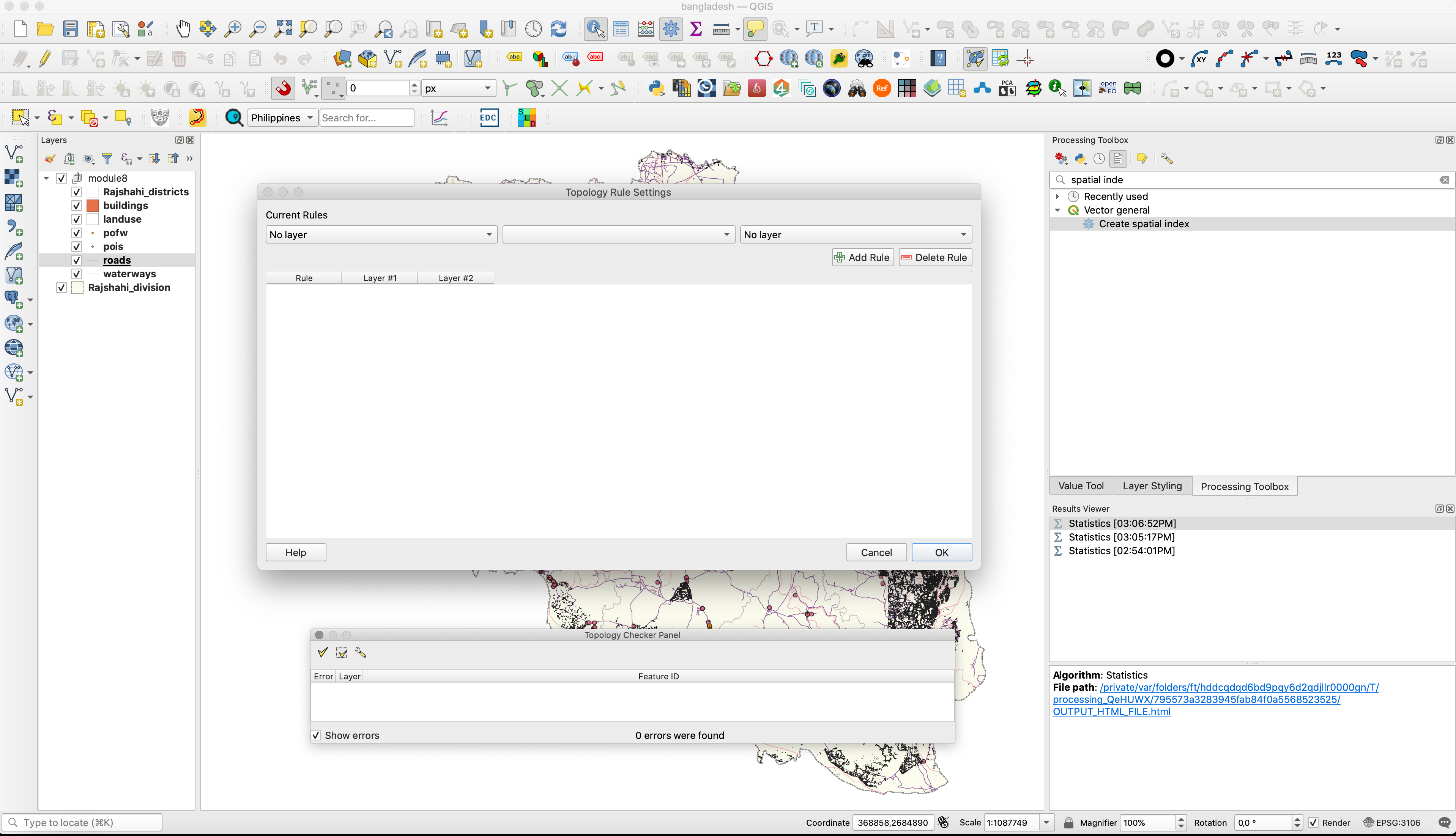 Topology rule settings window