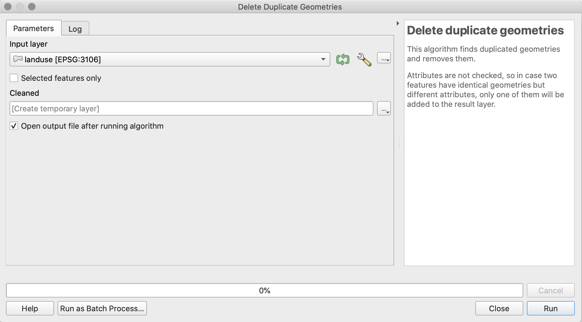 Remove duplicate geometries on the landuse vector layer