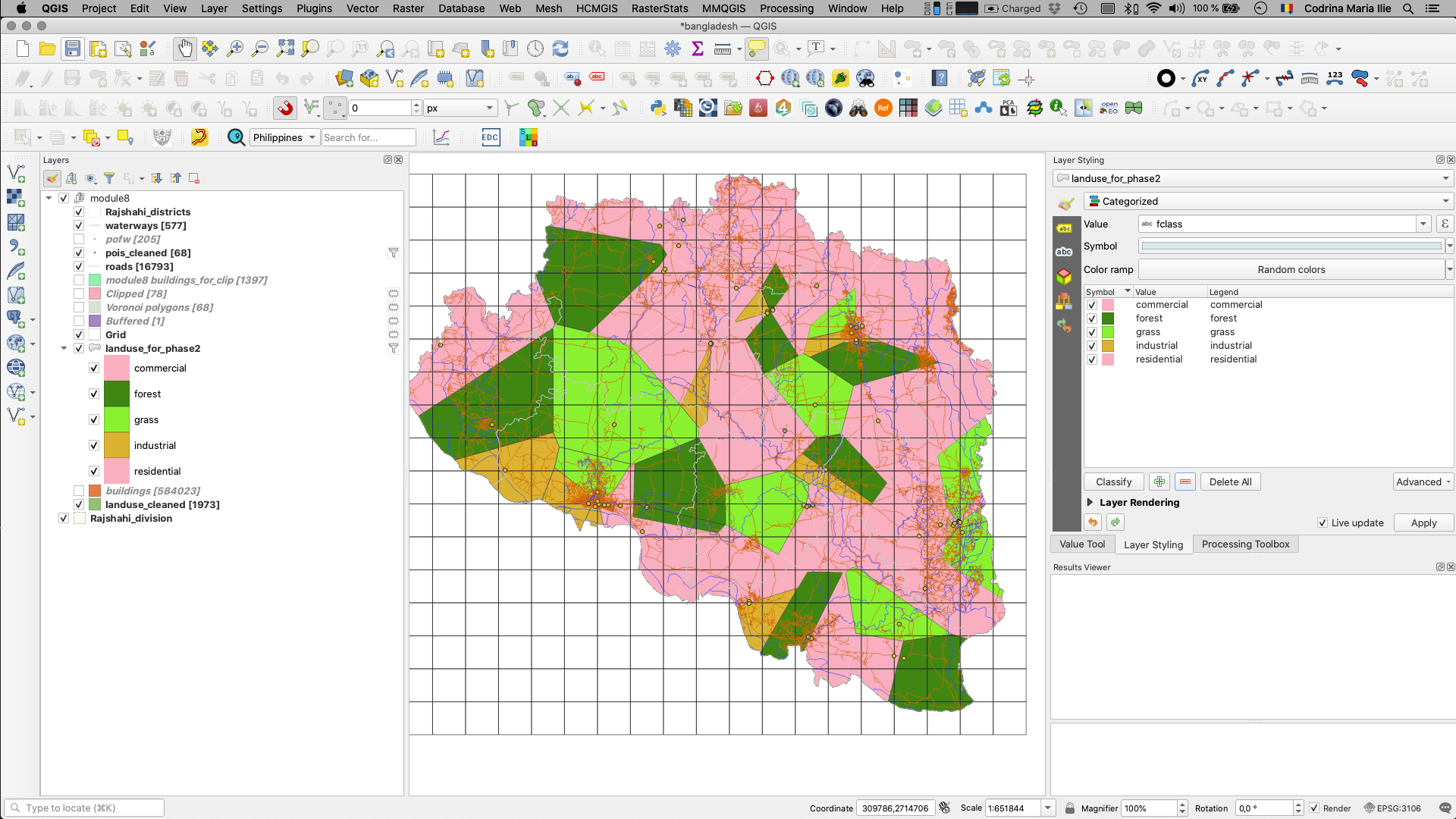 Spatial distribution of the green areas and built-up space in Rajshahi