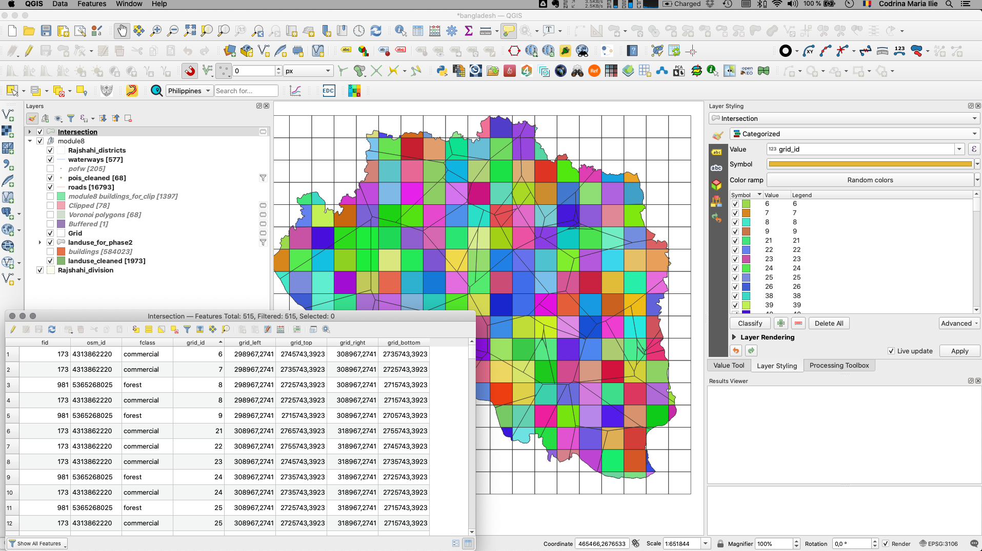 Landuse features clipped per each grid cell and it's associated attribute table