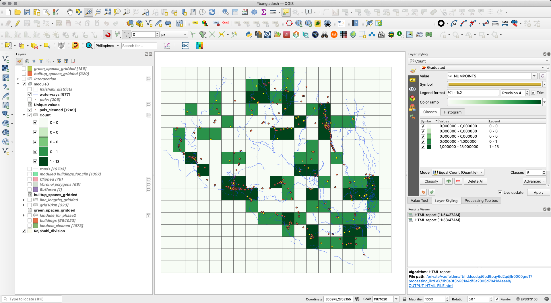 Spatial distribution of public POIs density per unit 10X10km