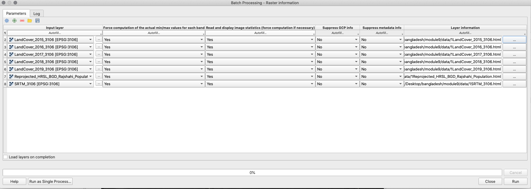 Batch process to extract information in a separate HTML file for multiple raster layers