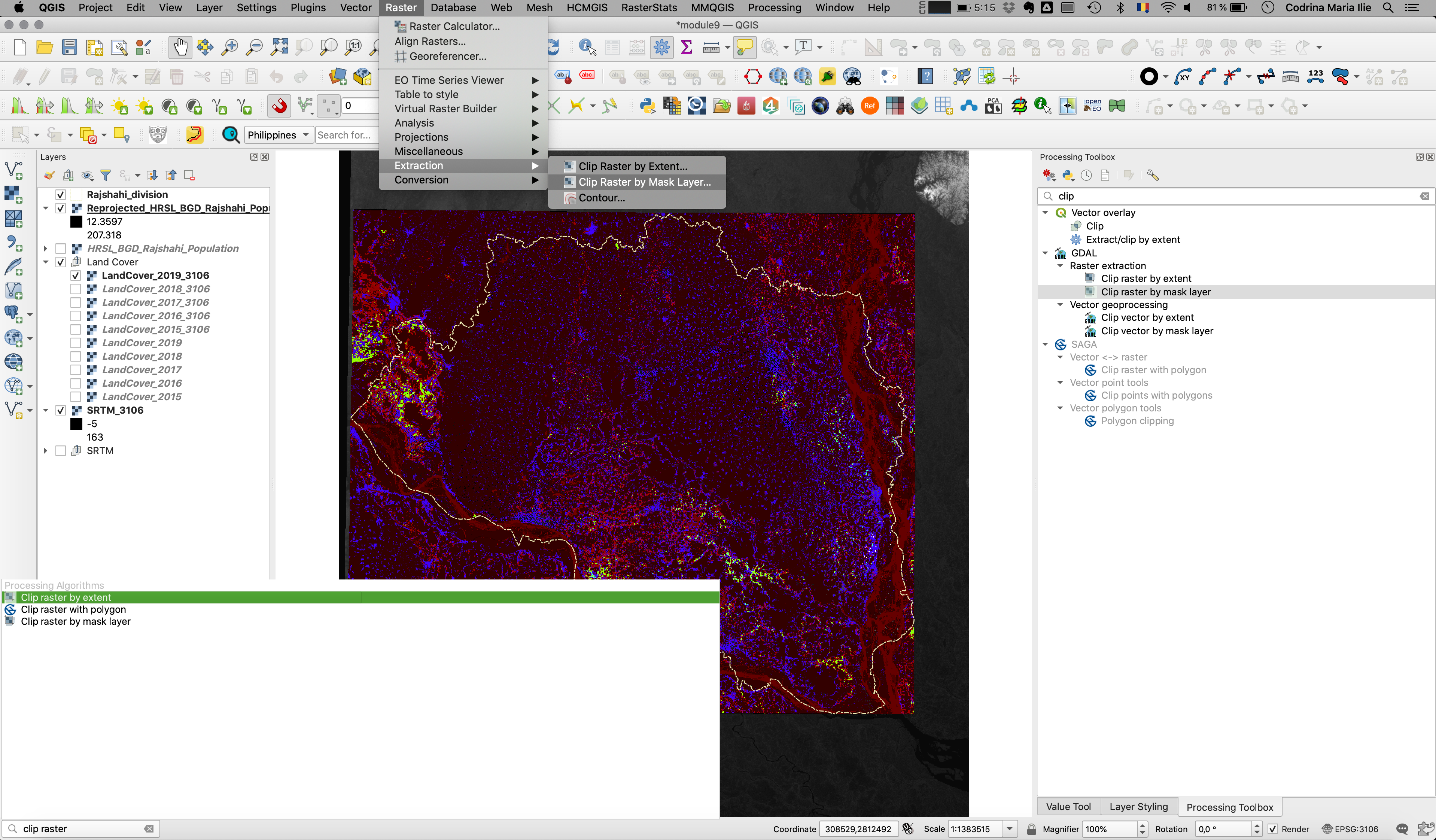 Using a vector mask to extract the raster data on a specific region