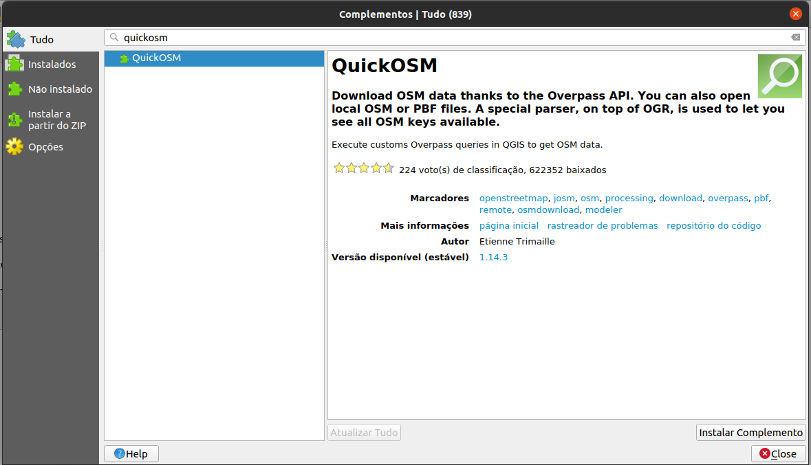 Instalar plugin QuickOSM