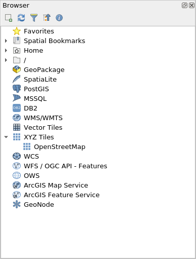 O painel do navegador QGIS