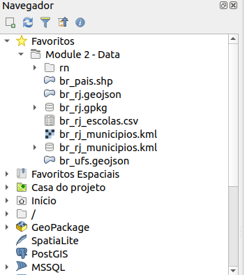 Arquivos do módulo 2 no painel do navegador