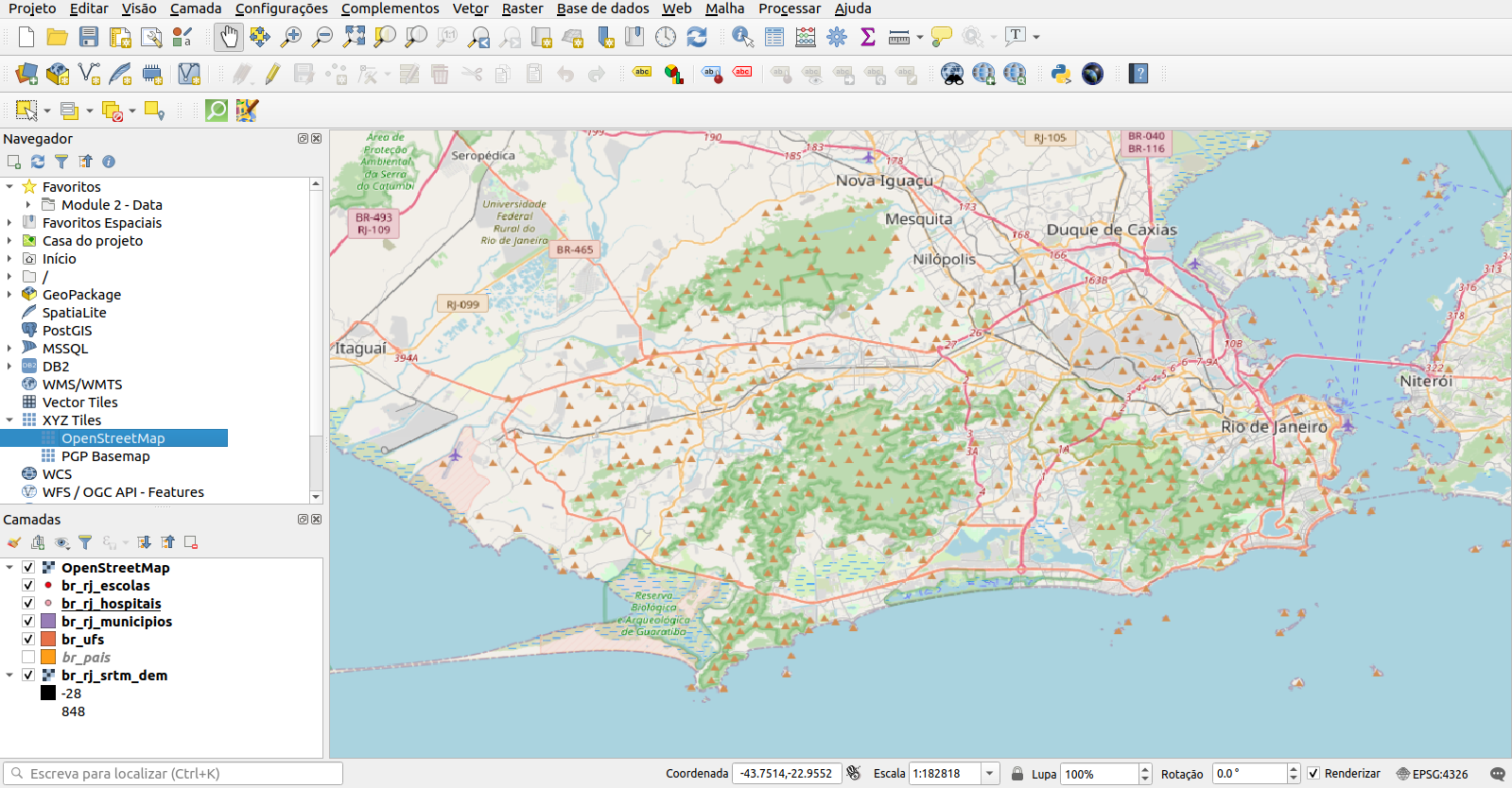 Camada do mapa base OpenStreetMap carregada no QGIS