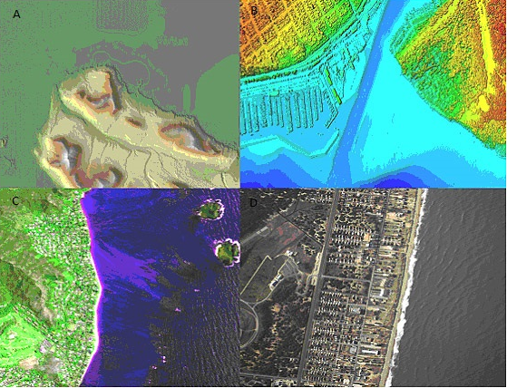 Imagens de sensoriamento remoto de diferentes linhas costeiras