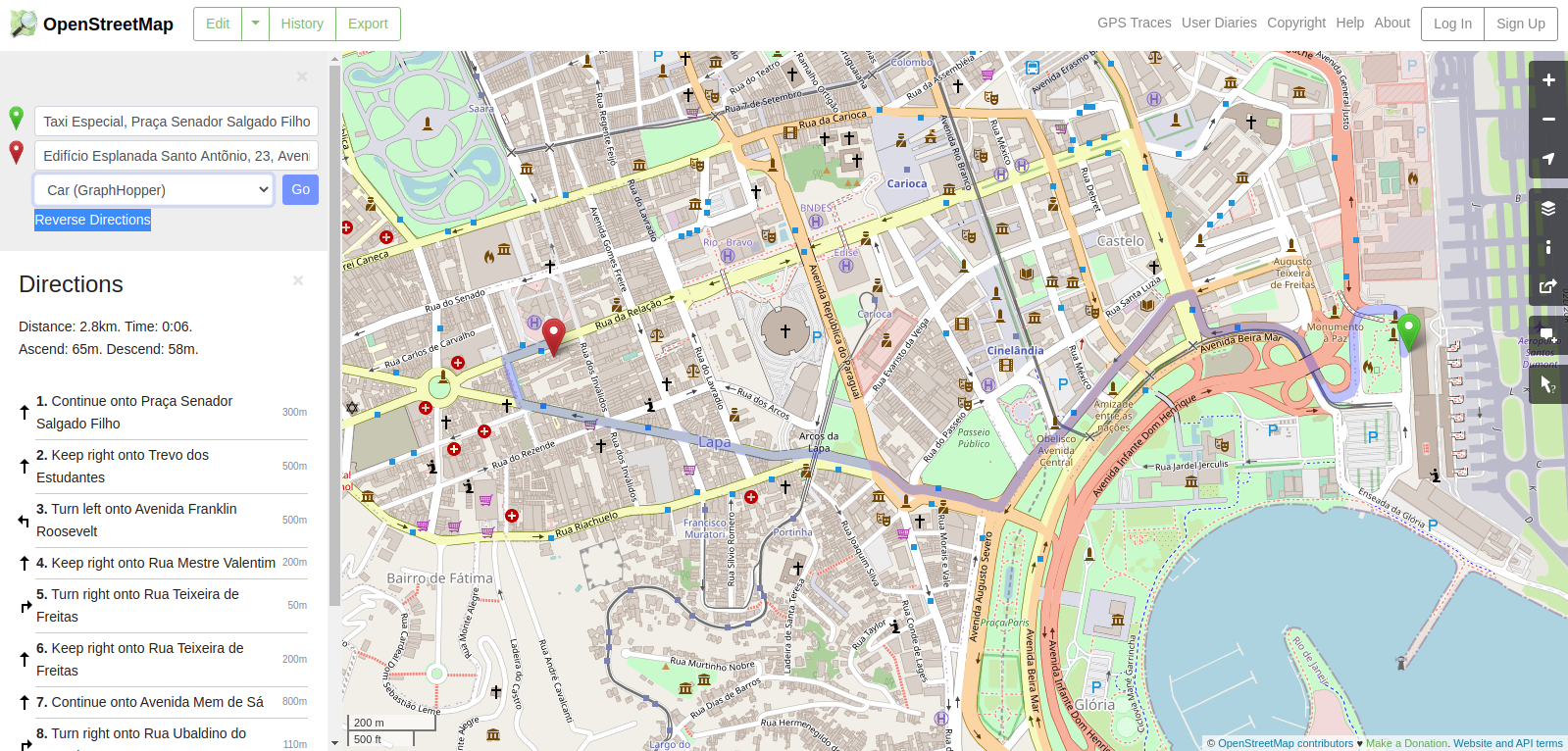 Indo do ponto A ao B usando o Openstreetmap