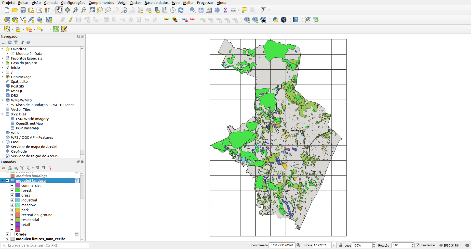 Distribuição espacial das áreas verdes e áreas construídas em Recife