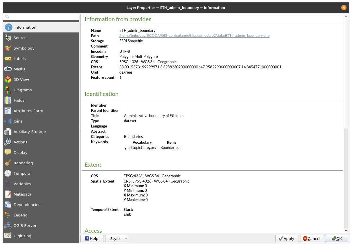 The Information tab after editing some metadata