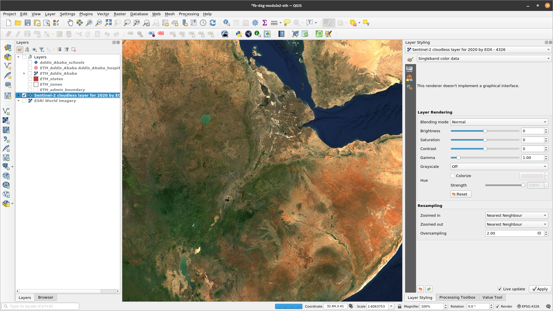 Sentinel-2 cloudless layer map from WMS loaded in QGIS