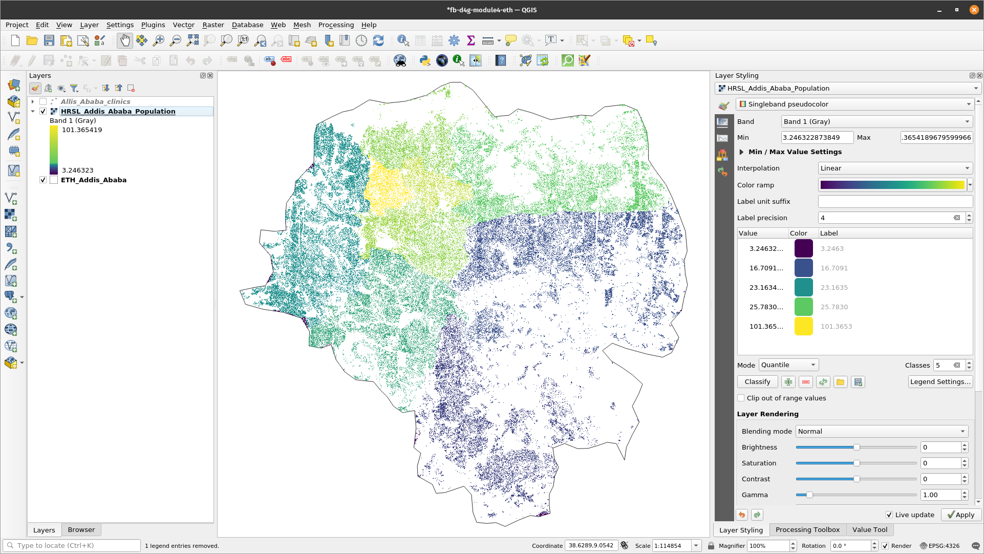 Population density of Addis Ababa city, Ethiopia