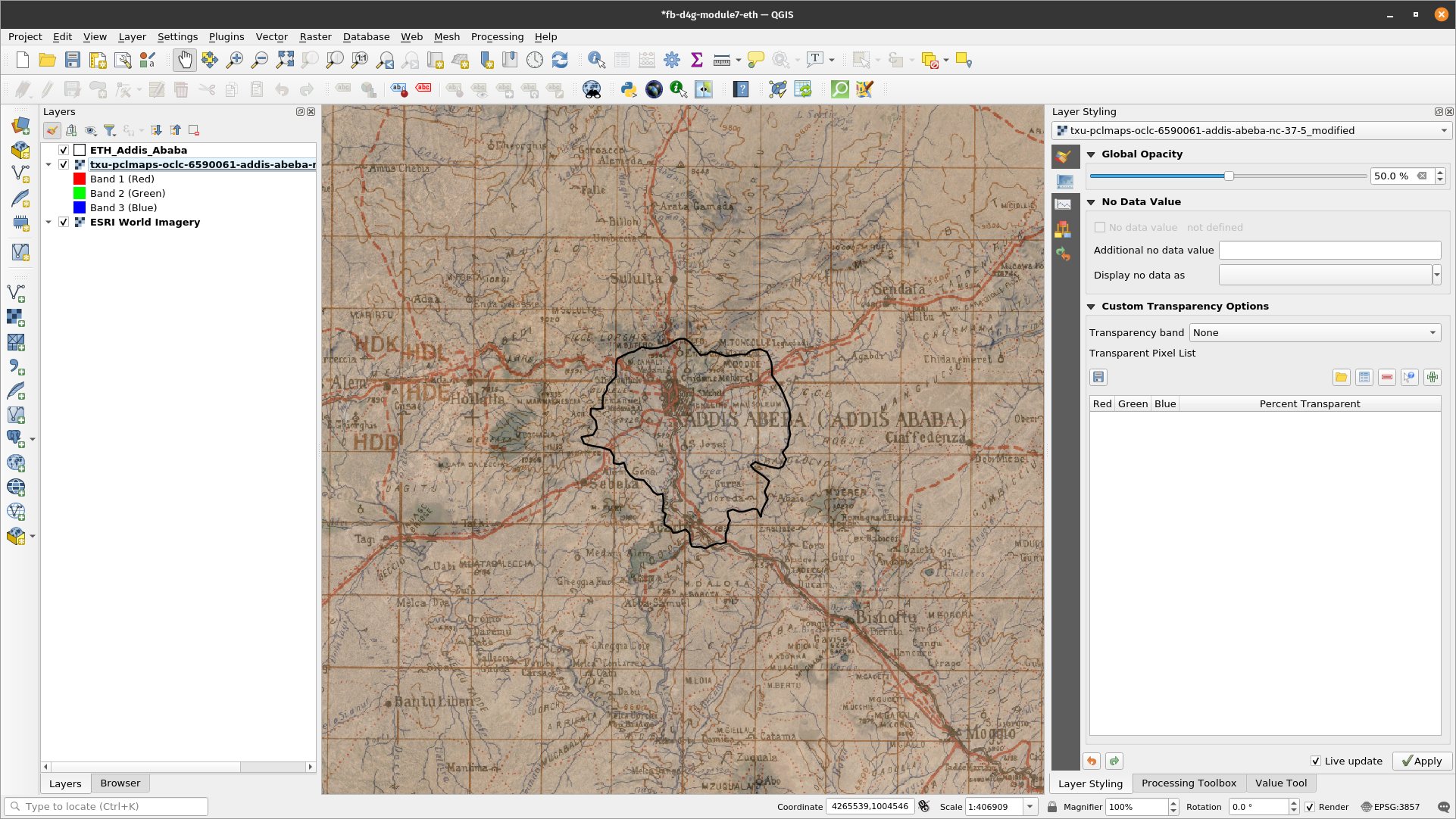 Georeferenced map loaded in QGIS