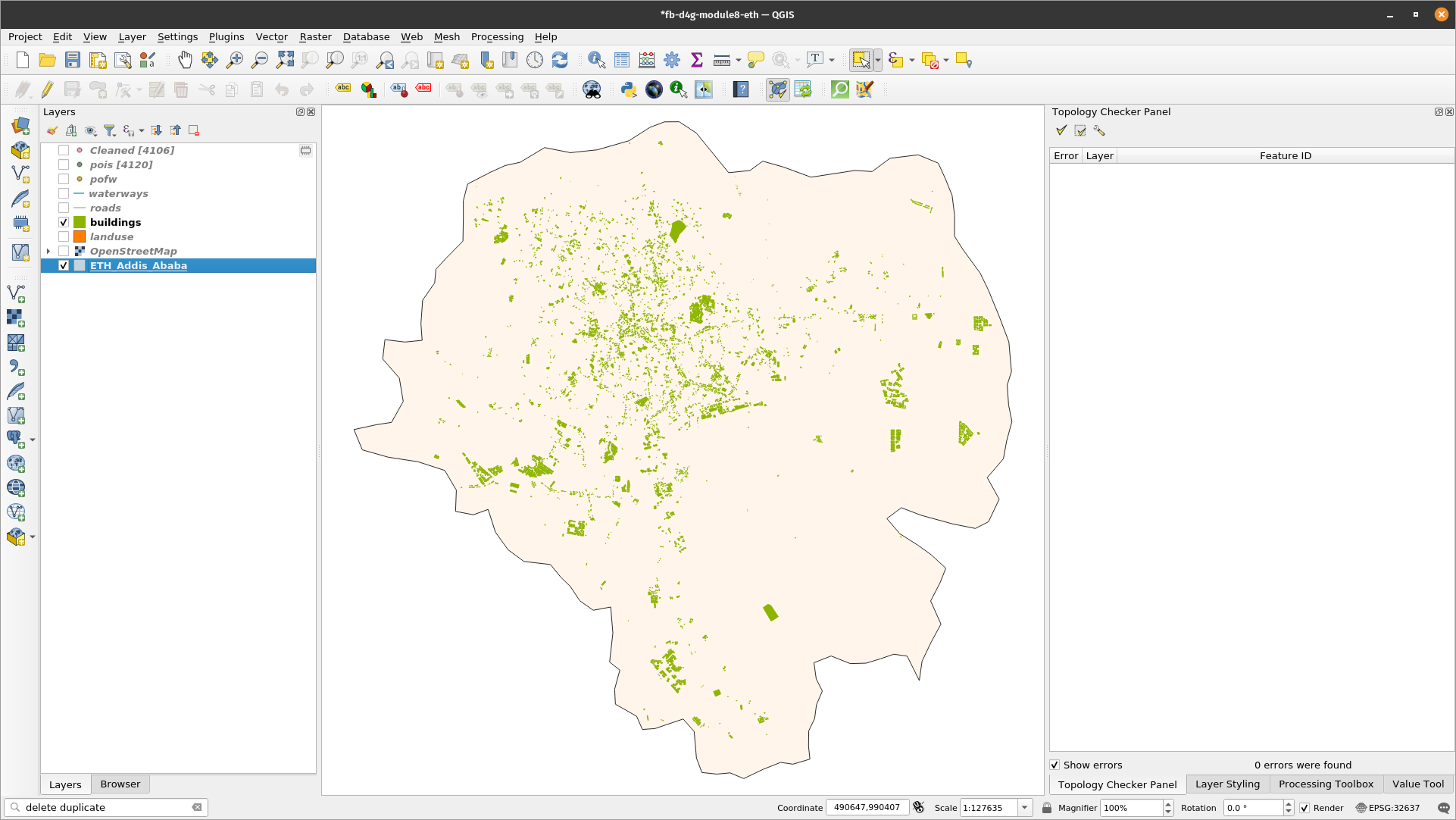 Results of topology check on the buildings vector layer