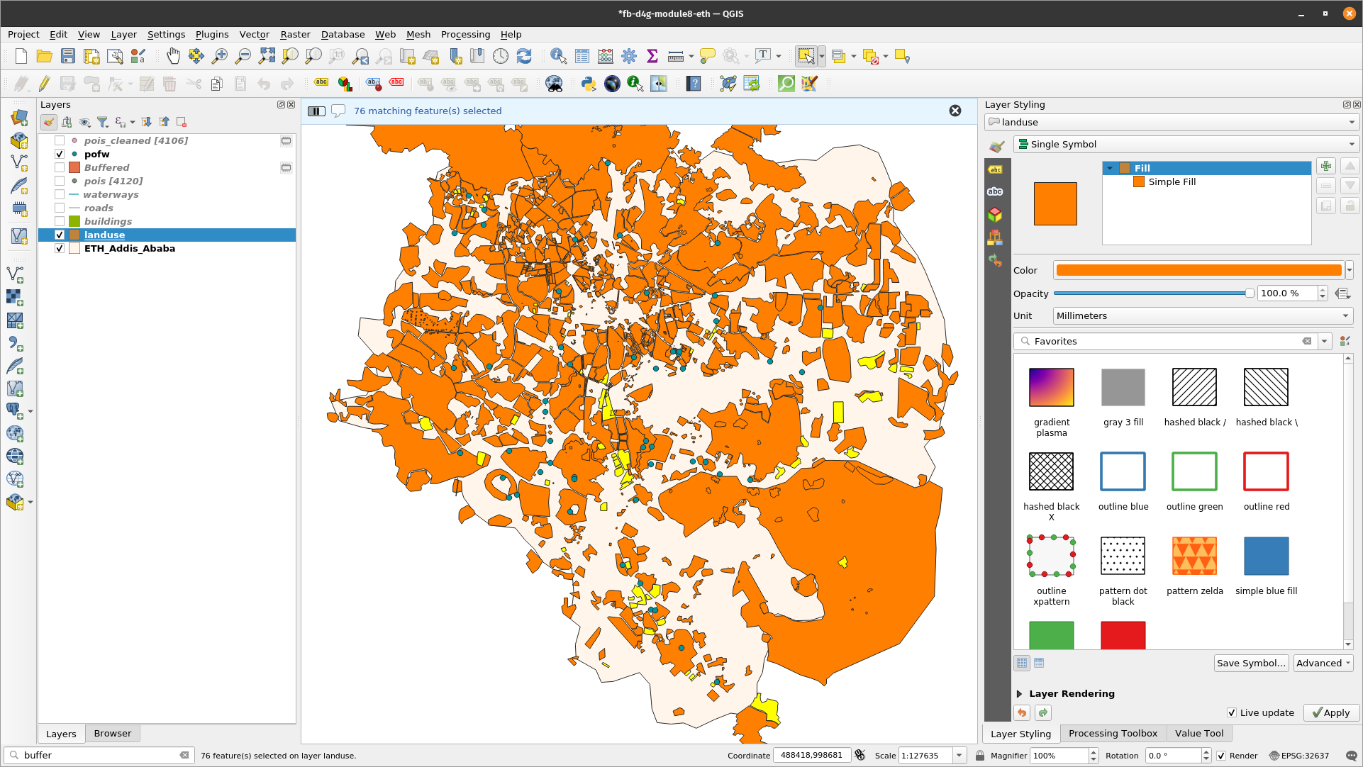 Reduced selection of a few buildings and industrial landuse, so the computation can finish faster