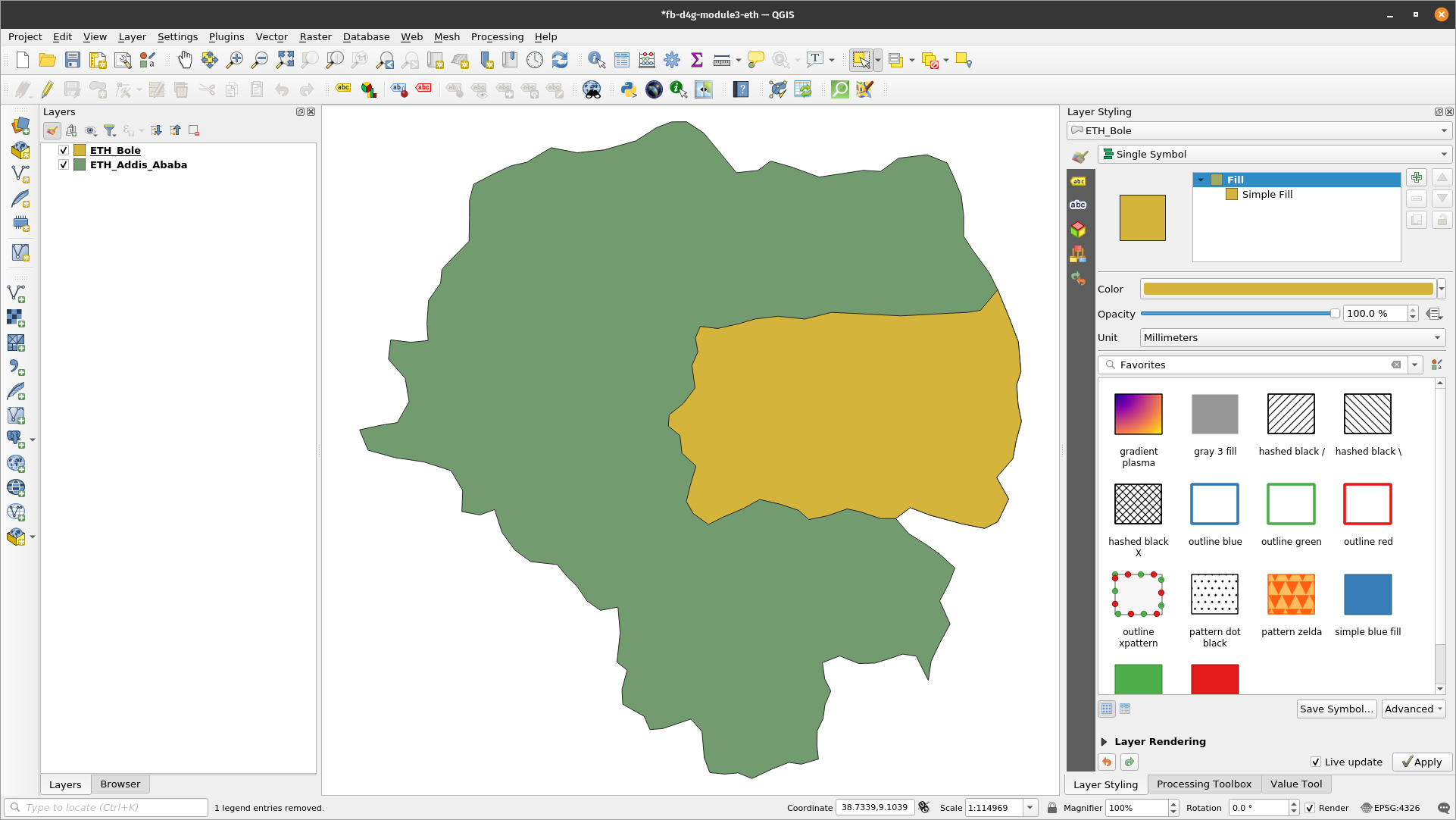 Addis Ababa layers loaded in QGIS