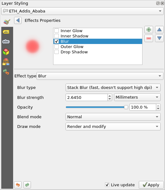 Select effect type as blur