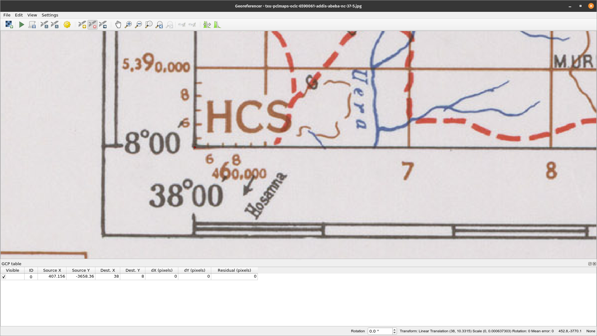 First coordinate for the georeferencing