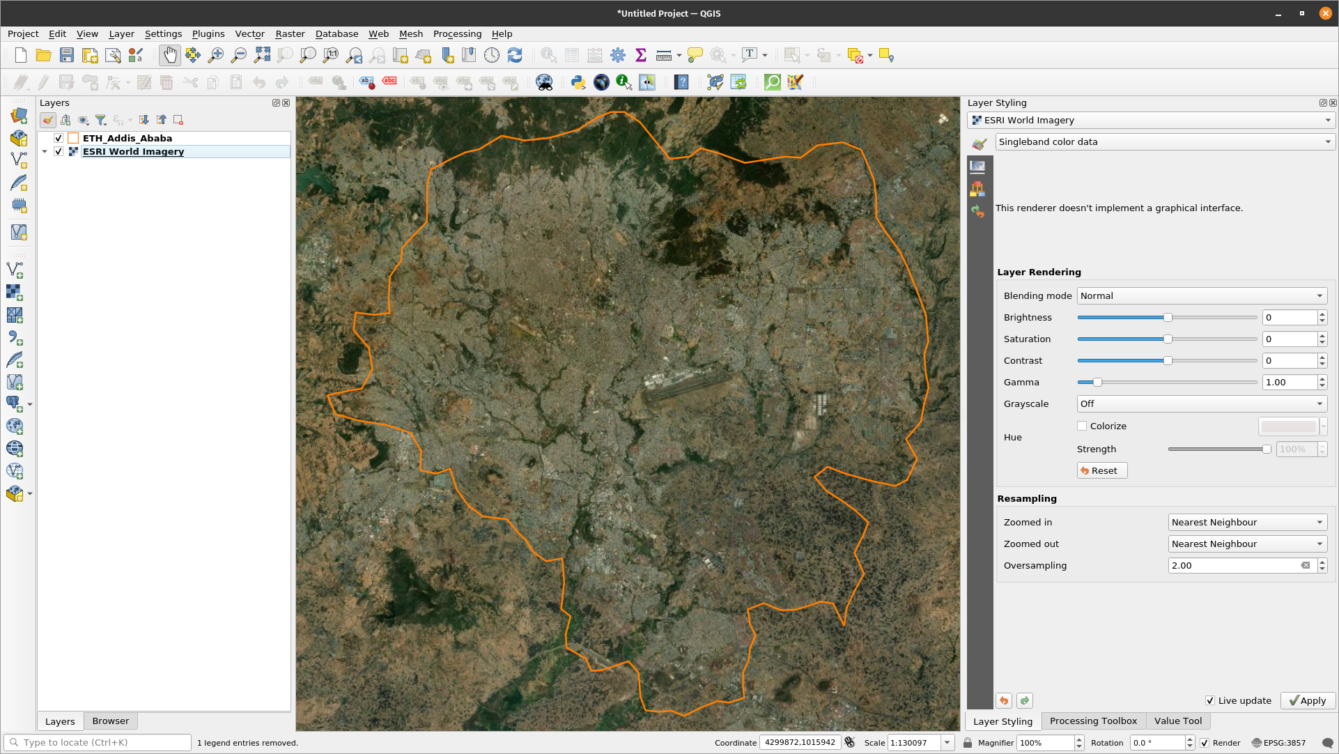 ESRI World Imagery loaded in QGIS