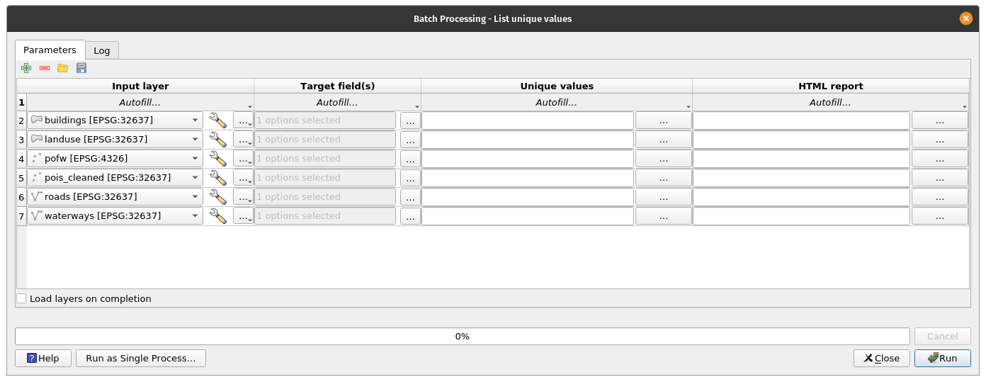 List unique values in a vector layer functionality (Batch Processing)