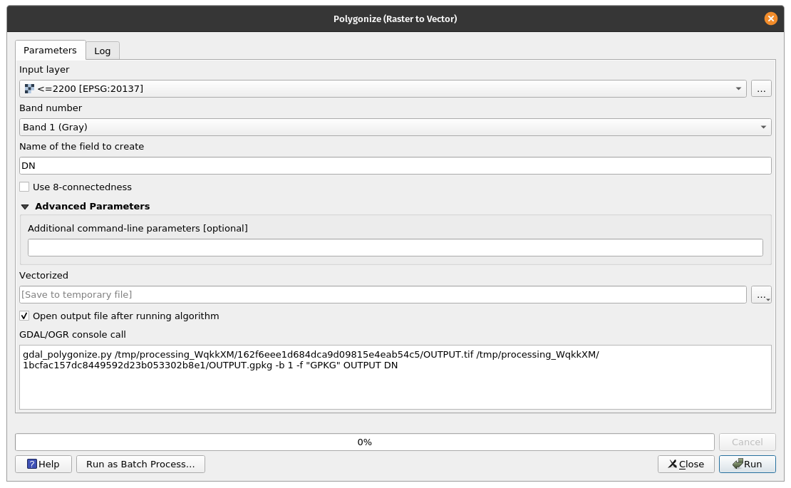 Raster to vector conversion parameters