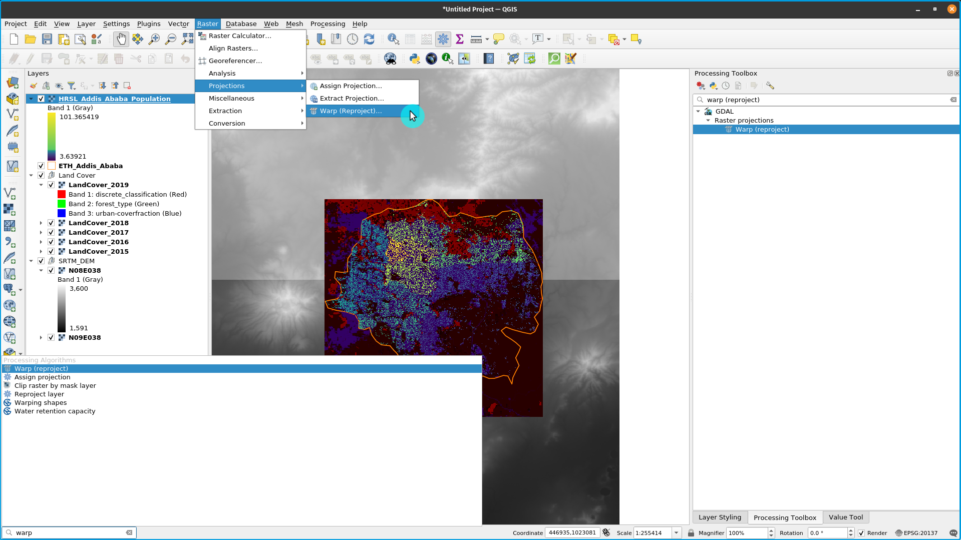 Reproject functionality in QGIS