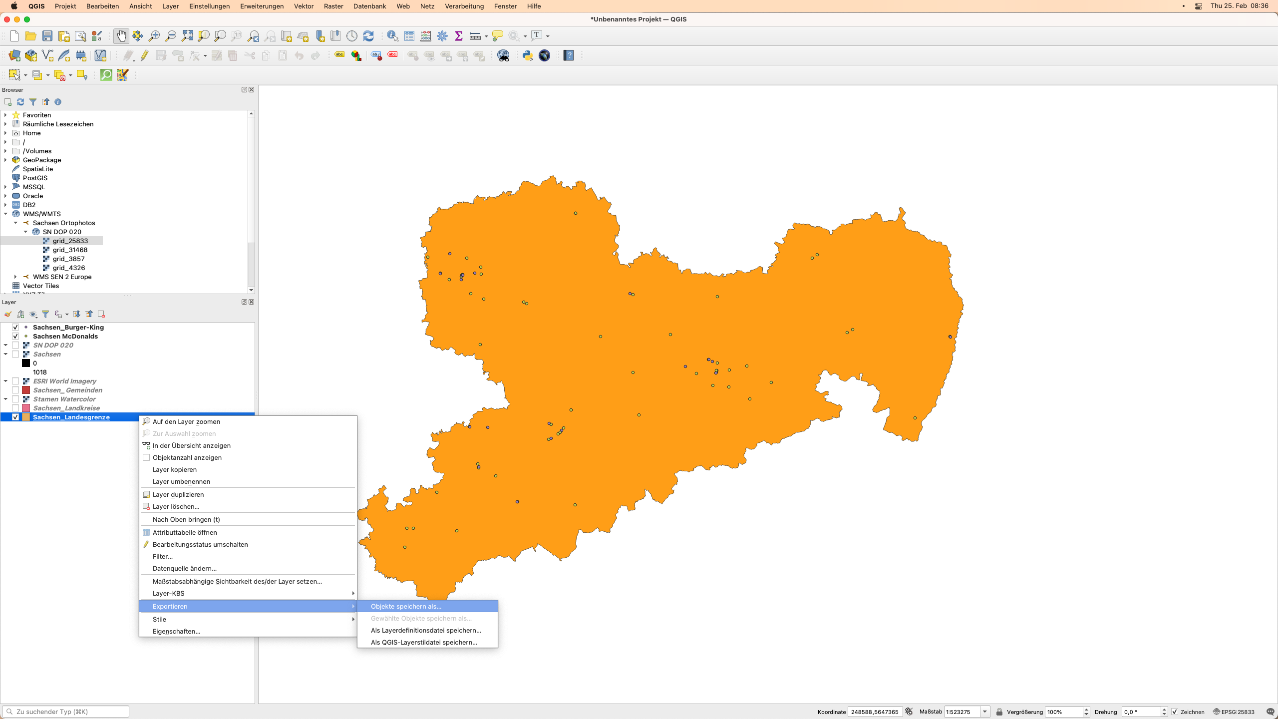 Exportieren eines Layers aus QGIS